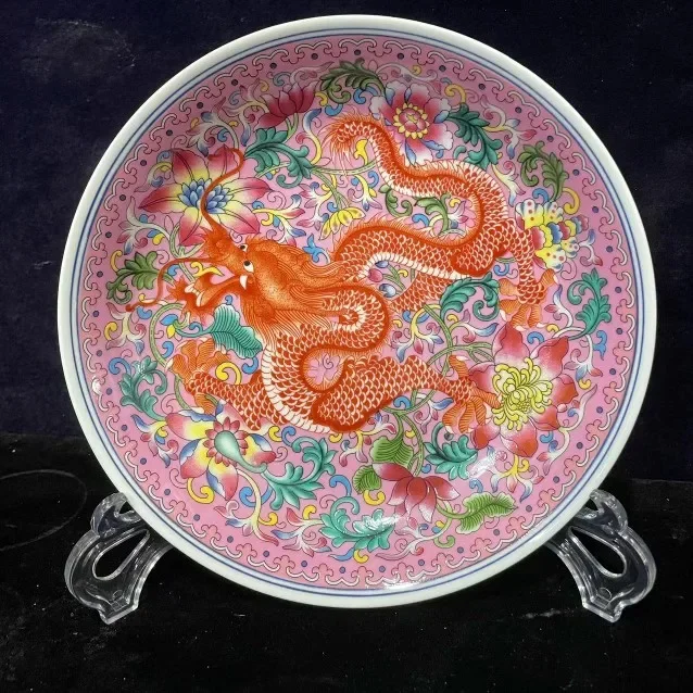 

Jingdezhen Porcelain Pastel Flower And Bird Dragon Pattern Decorative Plate Antique Chinese Style Living Room Home Decoration