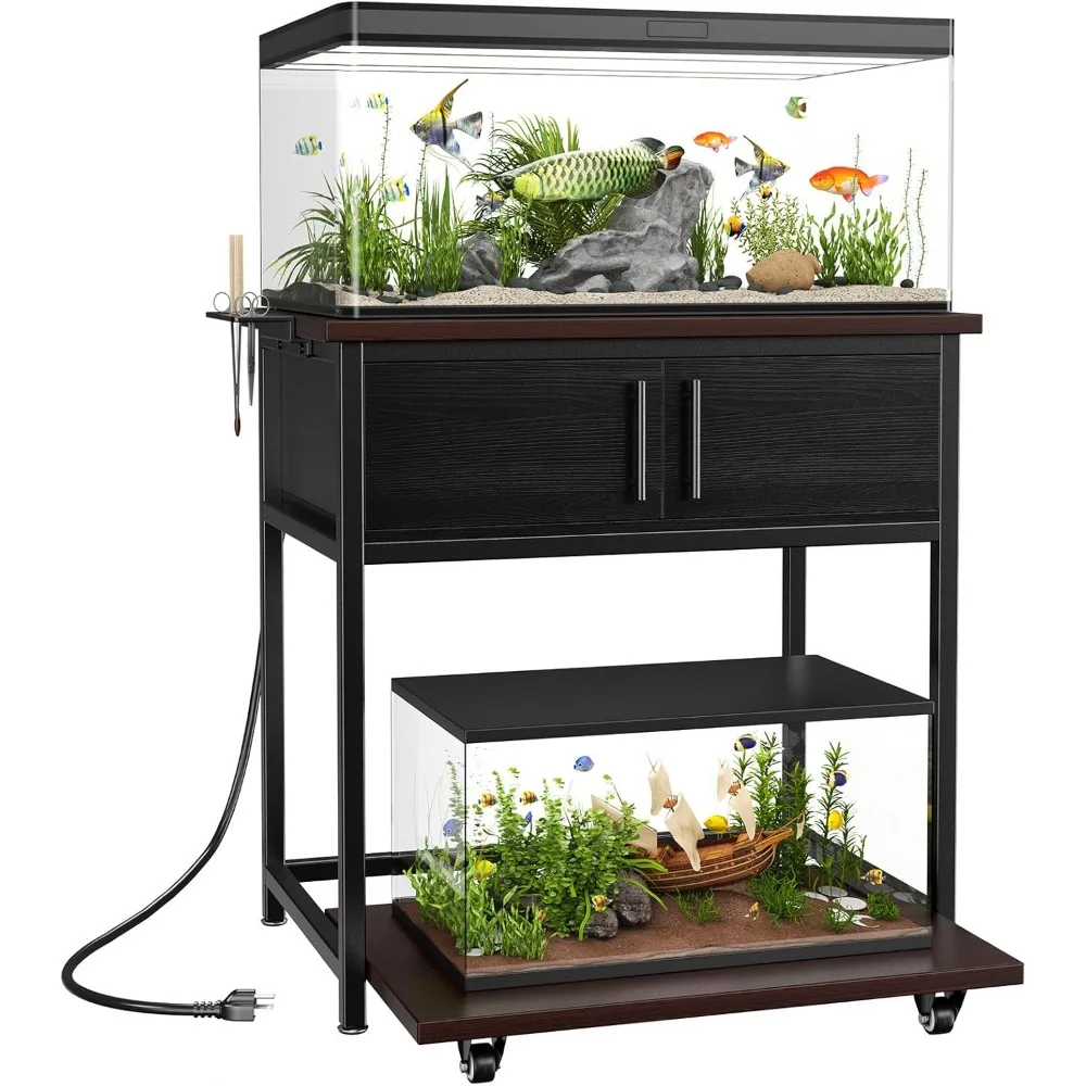 

20-29 Gallon Fish Tank Stand with Power Outlet and Storage Cabinet, Aquarium Stand with Slide-Out Fish Tank Shelf, Heavy Duty Me
