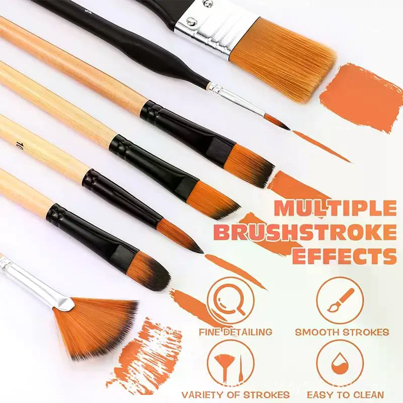 Professional Artist Paint Brush Set Nylon Bristles For Watercolor, Acrylic, Oil Painting, Crafts & Face Body Handcraft Hook Line