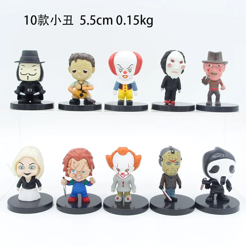 10 Teile/satz Horror Film Serie Jason Michael Chucky Scary Clown Action Figur Spielzeug Pvc Modell Halloween Geschenk Figur Puppe Geschenke