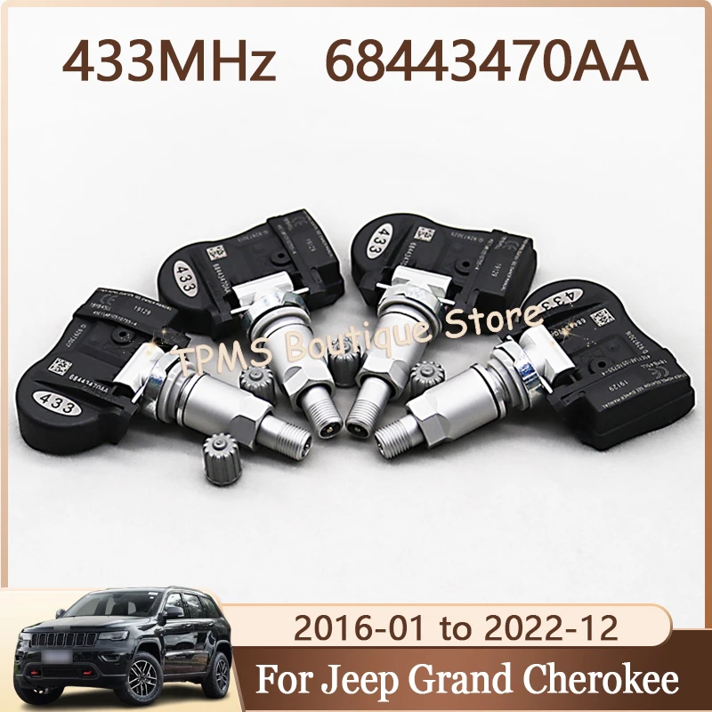 

4 шт., 433 МГц, датчик TPMS, система контроля давления в шинах 68443470AA для Jeep Grand Cherokee Compass Renegade Chrysler Pacifica