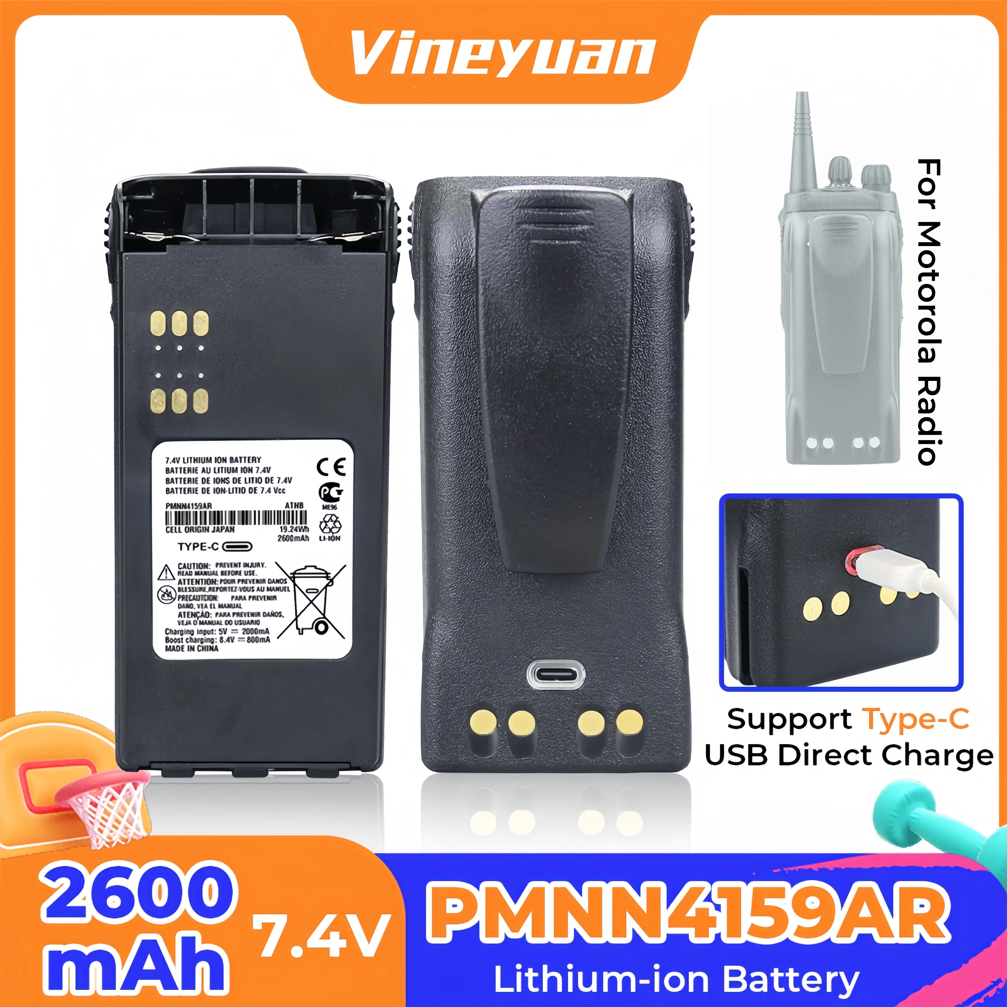 

PMNN4159AR 2600 мАч Type-C USB литий-ионный аккумулятор для Motorola HT750 HT1250 HT1500 GP328 GP240 GP320 GP338 GP380 MTX8250 PR860 Радио