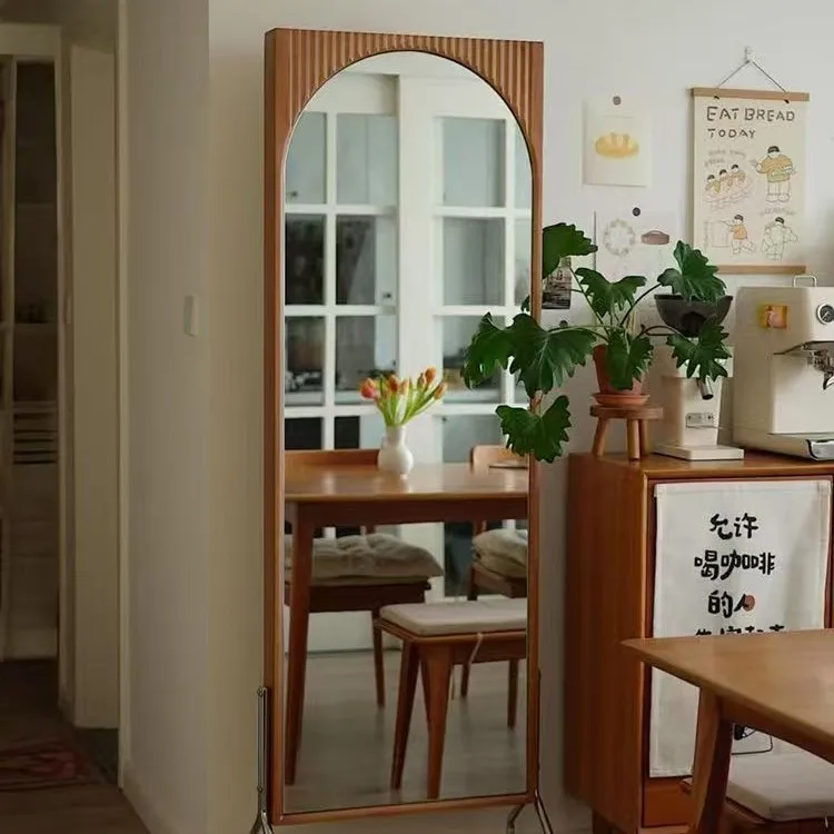 Medium Retro Style Movable Full Body Mirror Floor-to-ceiling Home Rotating Dressing Girls Bedroom Entrance French Magazine Rack