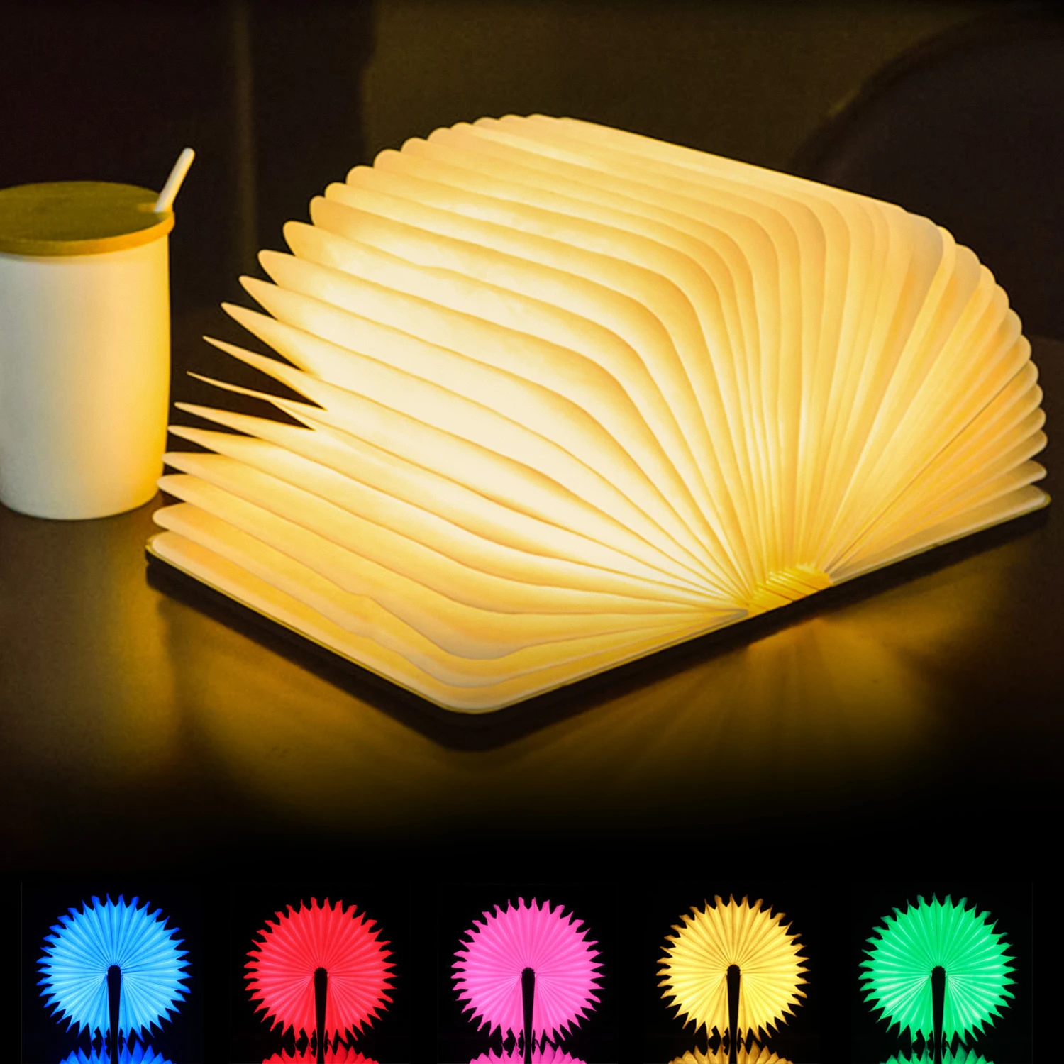 

PAMNNY Creative 5 Colors LED Foldable Book Lamp Wooden Portable Night Light 5V USB Rechargeable Table Desk Light Home Decoration