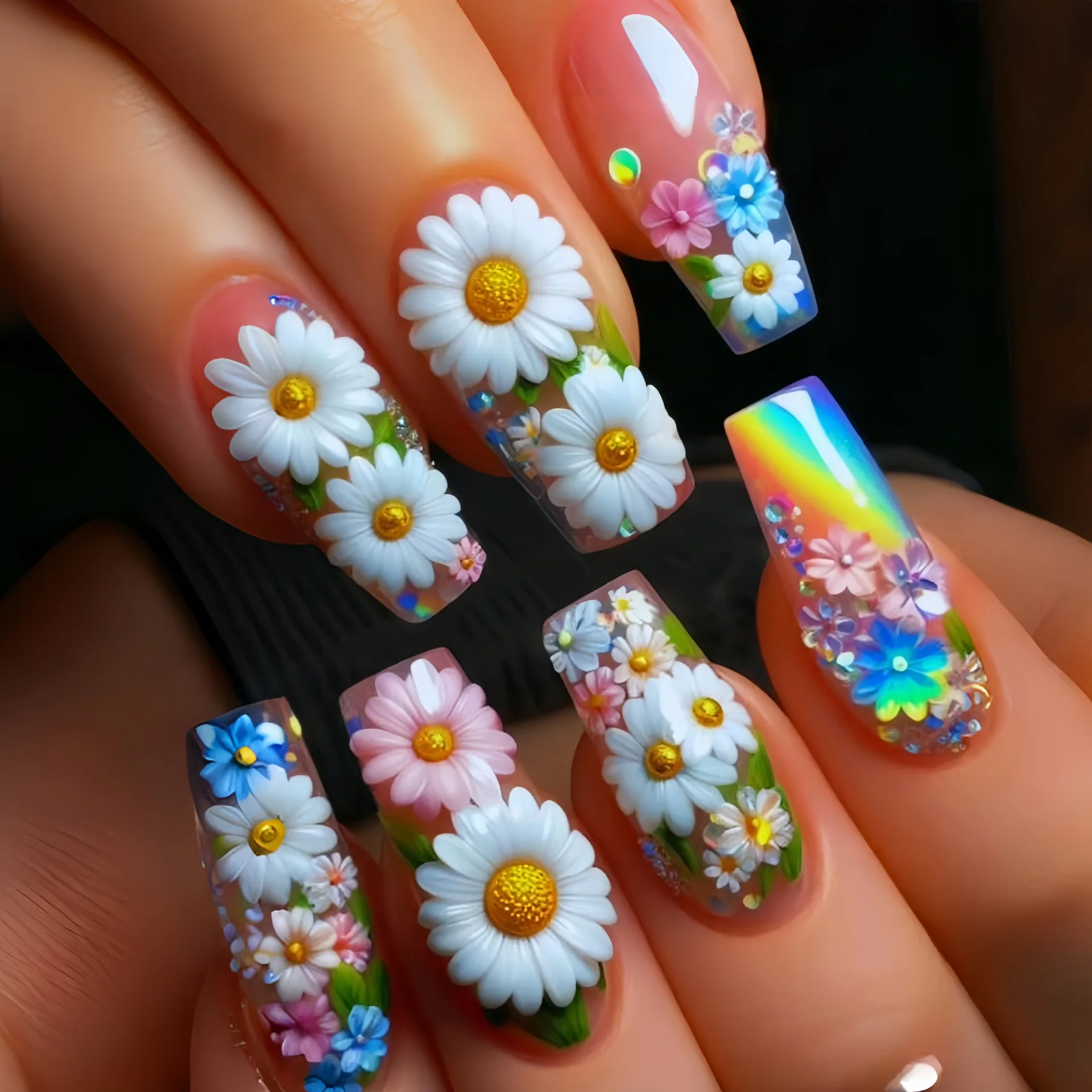 Unghie finte corte medio lunghe da donna Sfumate viola Rosa fiori rossi farfalla Y2K Punte estive quadrate presse sulle unghie finte