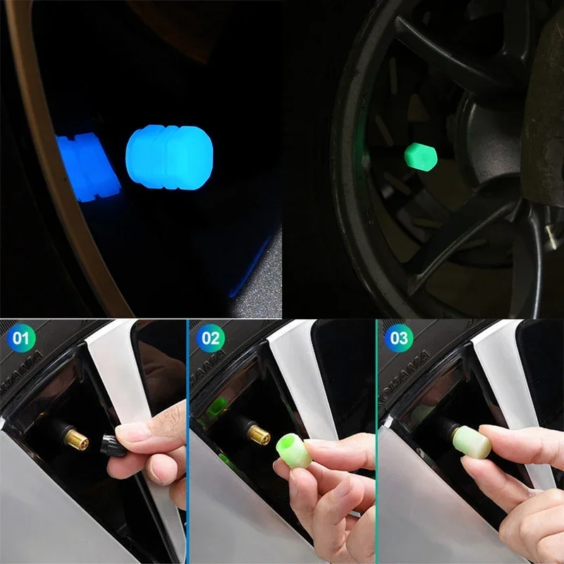 4-20Pcs Luminous Valve Caps Fluorescent Yellow Night Glowing Car Motorcycle Bicycle Wheel Styling Tyre Hub Universal Cap Decor