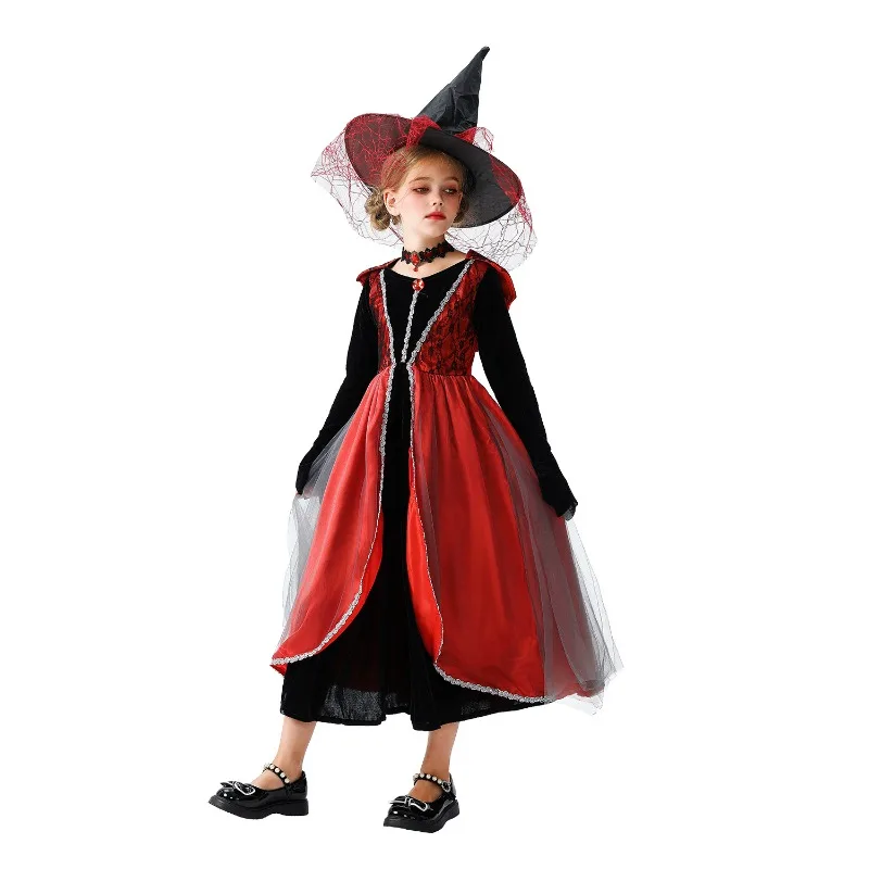 أزياء الهالوين للأطفال فستان الساحرة زي الساحرة زي أداء المسرح مصاص الدماء شيطان رداء القرون الوسطى