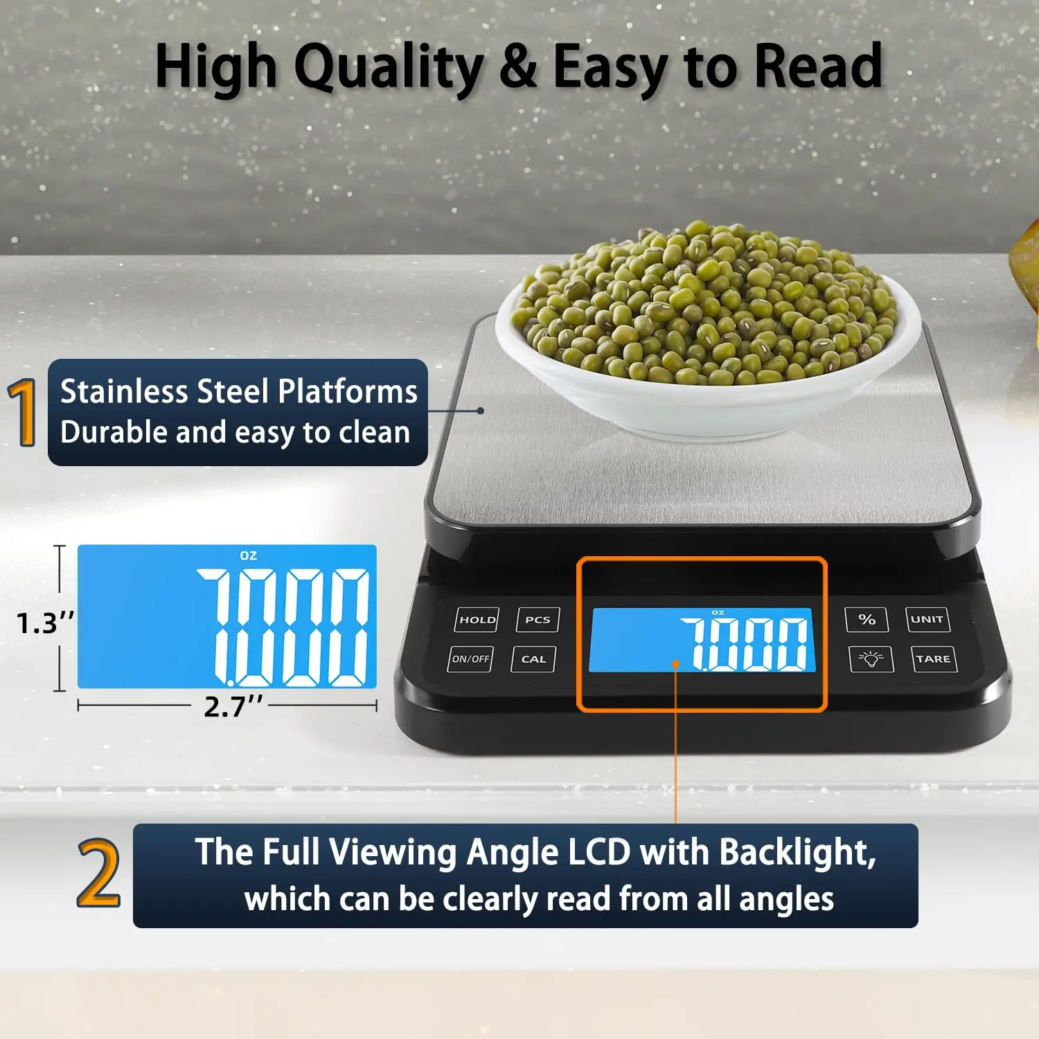 5KG 10KG Food Kitchen Scale Rechargeable Digital Scale with LCD Display and Stainless Tray, for Baking Cooking Meal Weighing