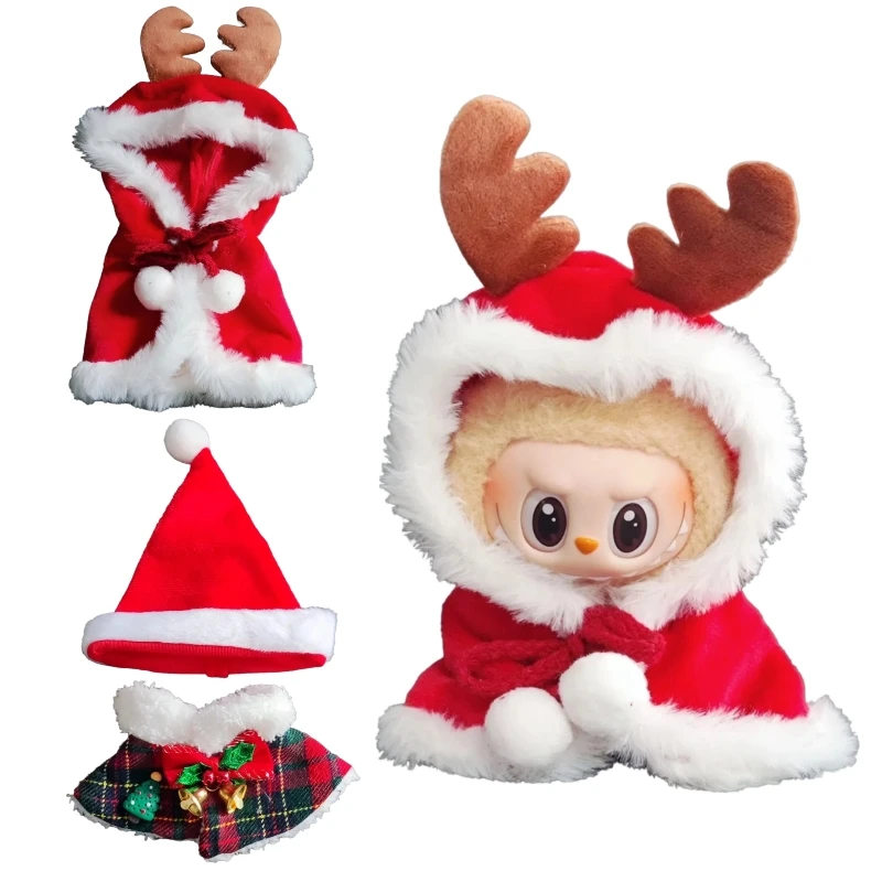 

Christmas Doll Clothes Outfit Accessories For 15/17cm Labubu Idol V1 V2 Cookie Man Sweater Hat New Year Clothes Gift waist bag