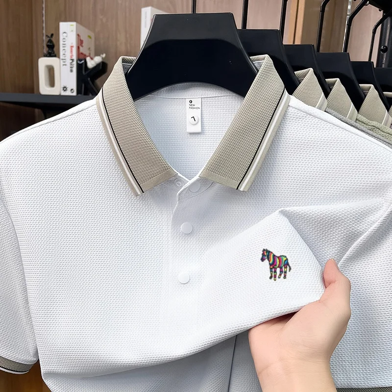 Summer Exquisite Men Selection: Colorful Horse Embroider Polo Shirt Busine Leisure Skin friendly Breath New Short sleeve T-shirt