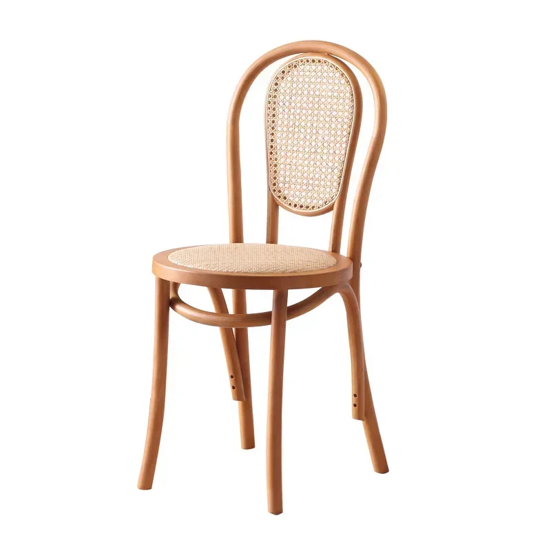 Computer Chair American Retro Dining Chairs Solid Wood Creative Backrest Furniture For Home Breathable Sitting Face Rattan Chair