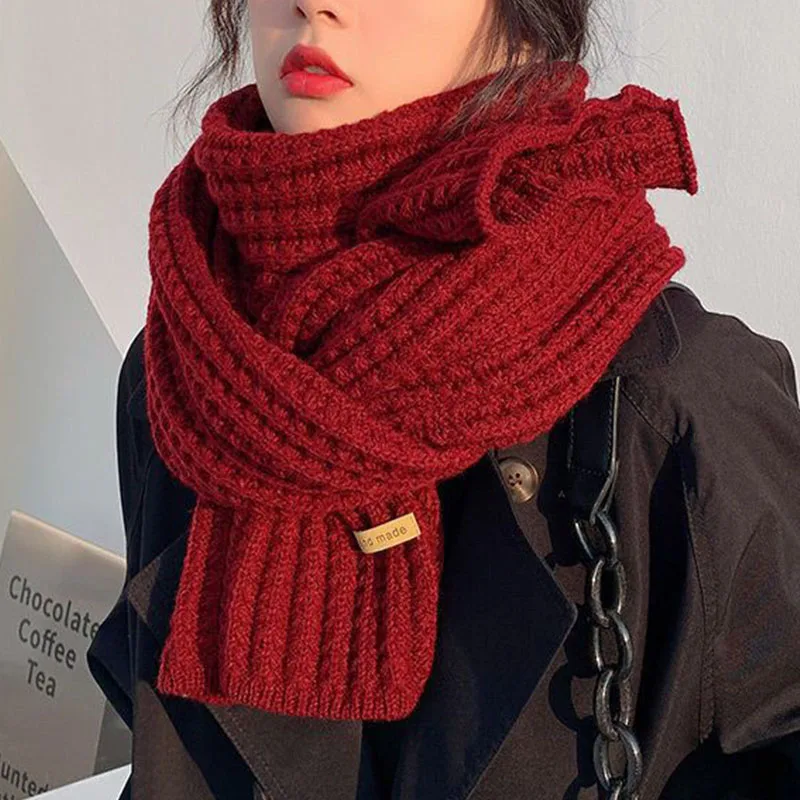 Women\'s Neck Warmer Winter Thickened Thermal Shawl Knitted Scarf Solid Color