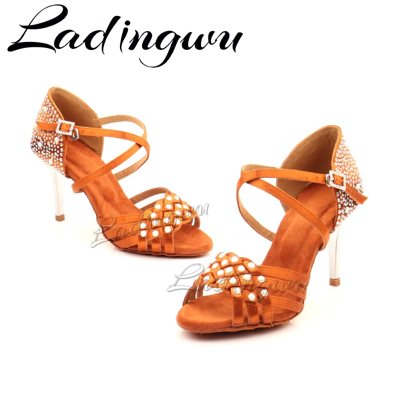 Ladingwu Dance Shoes Rhinestones Pearl Ballroom Dancing Shoes For Girls Jazz Sneakers Girls Latin Dance Shoes Tango Dance Shoe