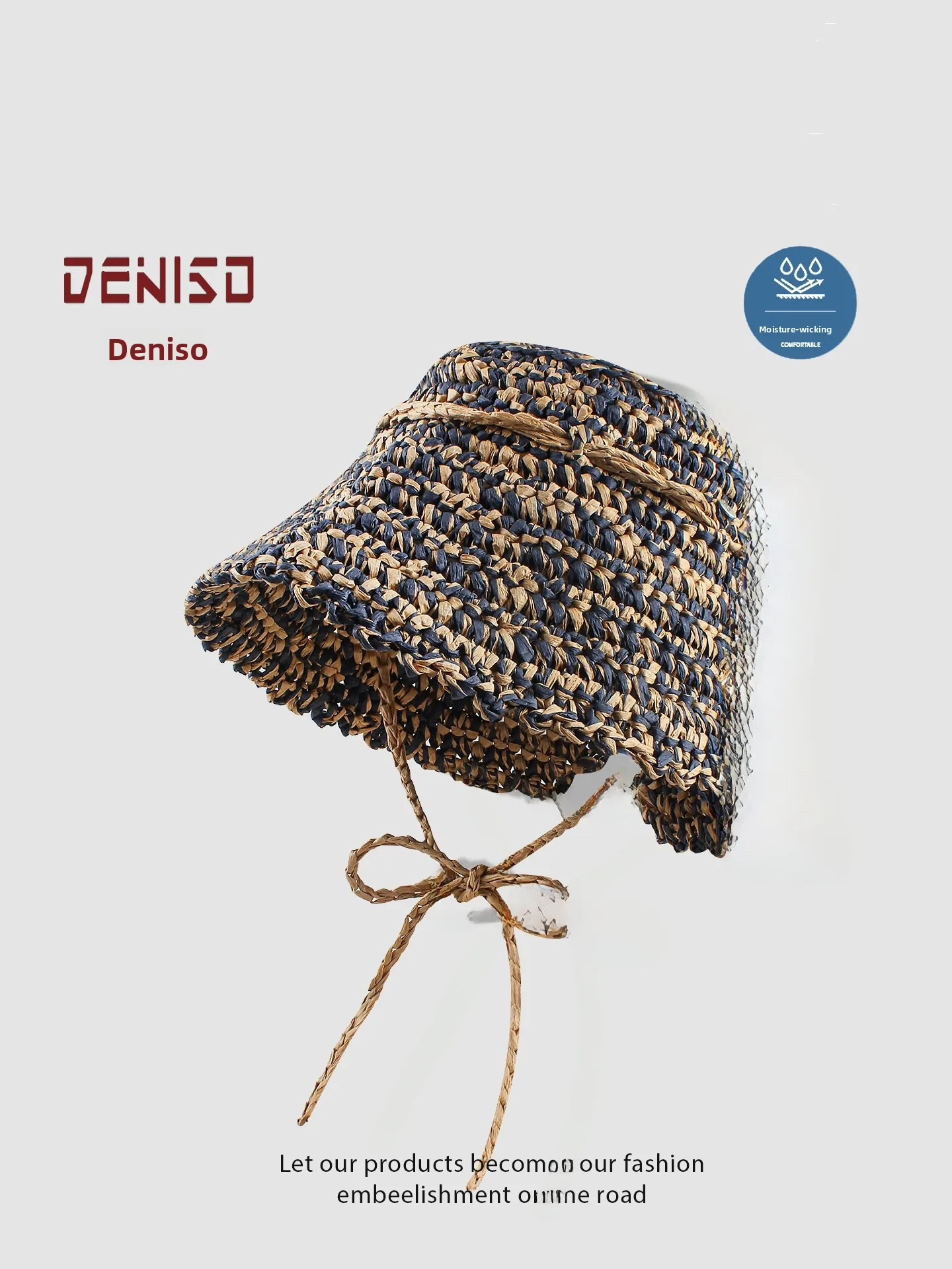 deniso-straw-sun-hat-women's-summer-breathable-foldable-fisherman-hat-wide-brim-handmade-craft-empty-top-cap