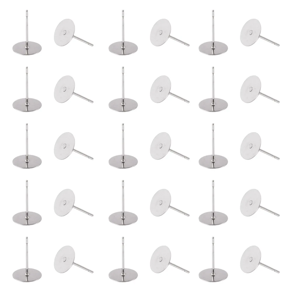 50pcs 5/6/8mm 304 Stainless Steel Metal Flat Round Blank Peg & Post Ear Studs Findings DIY Accessories Component F60