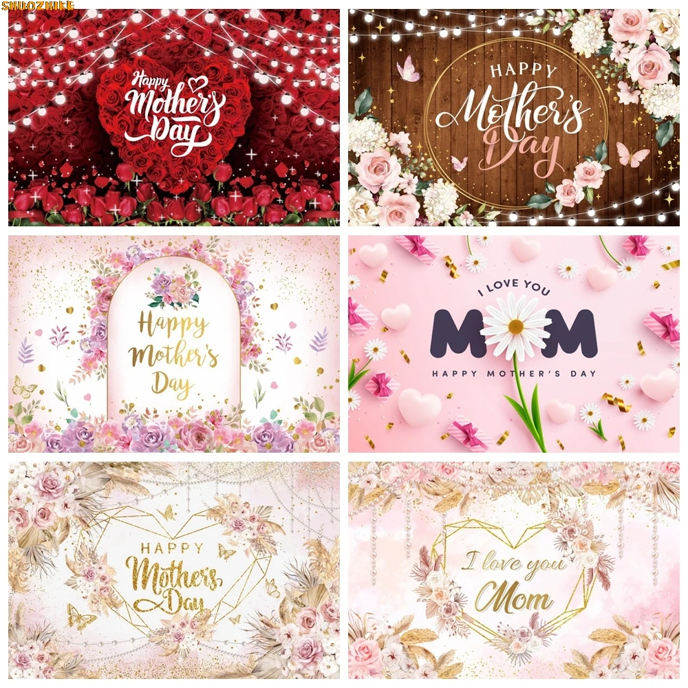 

Happy Mother’s Day Photography Backdrop Flower Love Heart Butterfly Best Mom Ever Gift Birthday Party Background Photo Studio