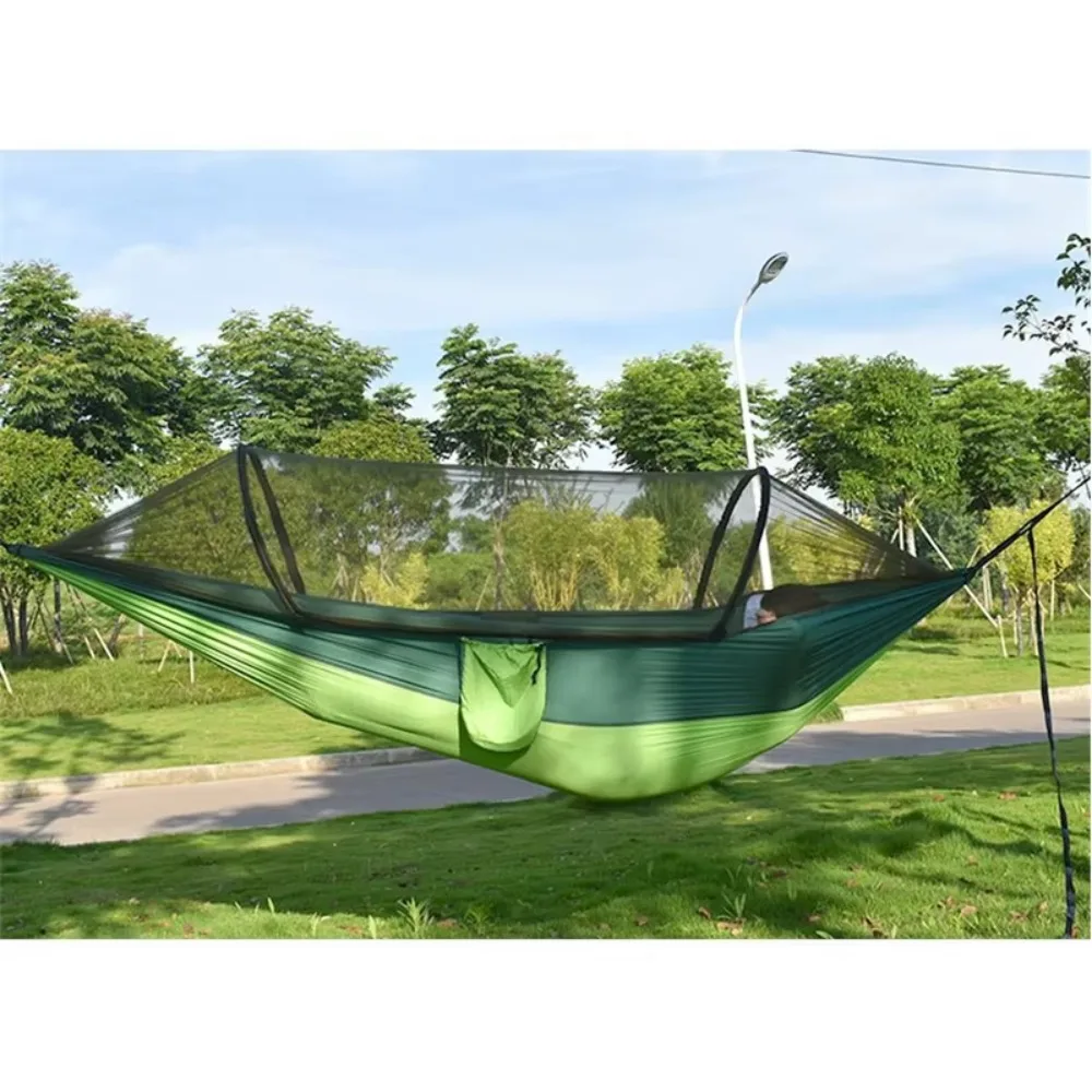 Hamaca para exteriores para 2 personas, ligera,  tela  paracaídas, con red para acampar y viajar, 260x140cm