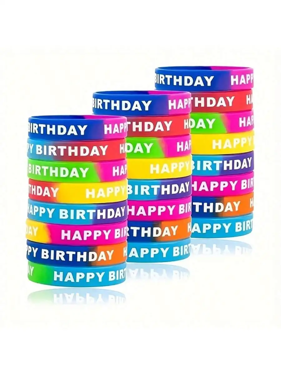 8/16/24/48pcs Colored Silicone Wristbands for Birthday Party Supplie,Interesting birthday present,Happy Birthday Rubber Bracelet