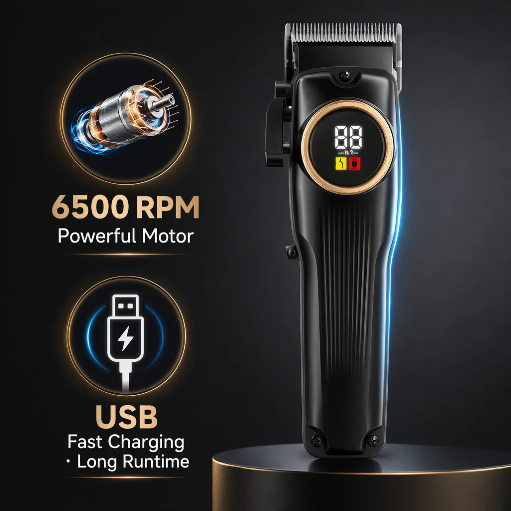 Professional Hair Clipper for Men Retro Electric Barber Hair Trimmer Ceramic Blade LED Display USB Rechargeable Grooming Kit