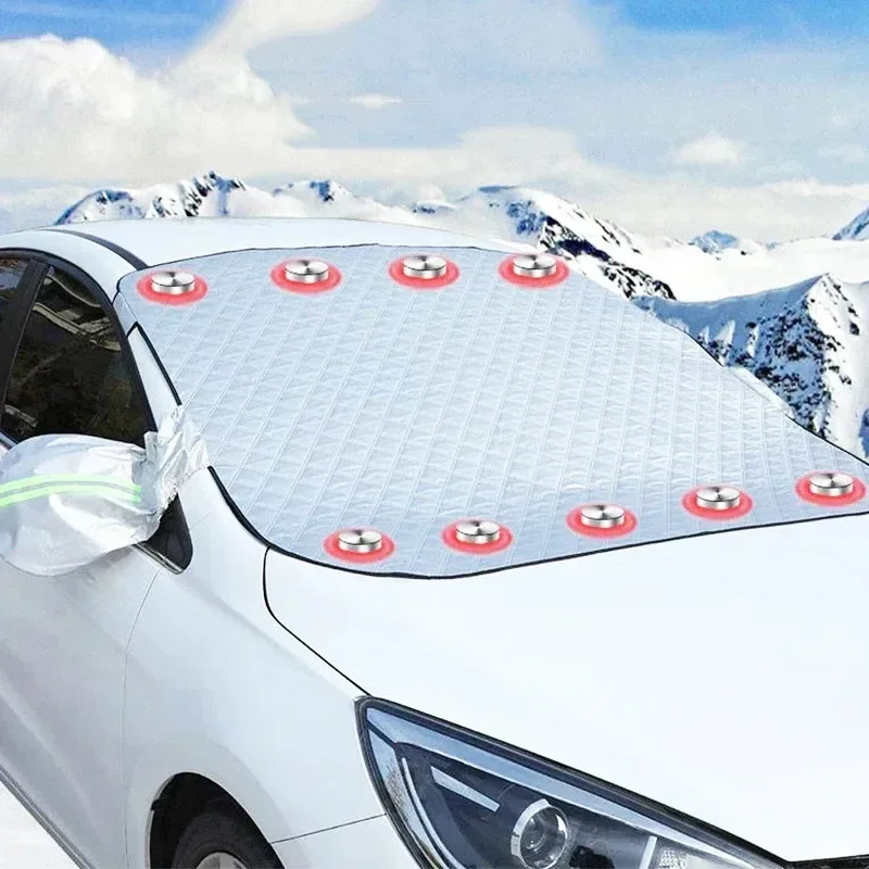 Magnetic Large Size Snow Cover 9 Magnet Adsorption Windproof for SUV/MPV Windshield Sun Shade Cover Anti Frost Sun Protection