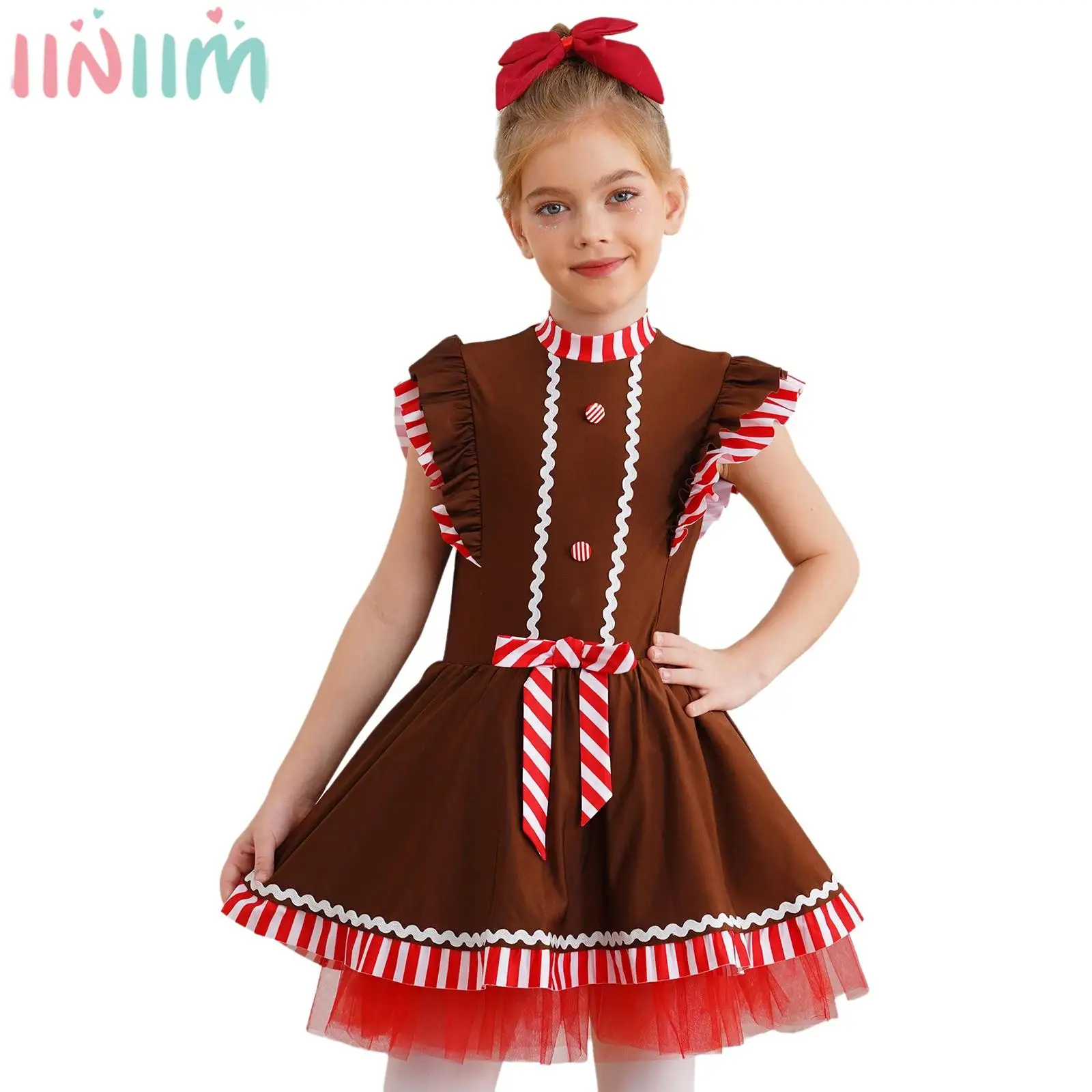 Kids Girls Christmas Party Dress Xmas Gingerbread Cookie Man Cosplay Costume Ballet Dance Figure Skating Gymnastics Leotard Tutu