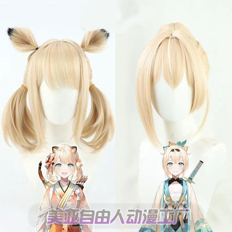 Kazama Iroha Cosplay Wig VTuber Hololive Youtuber Blonde Ponytail Straight Long Synthetic Hair Heat Resistant Halloween Party
