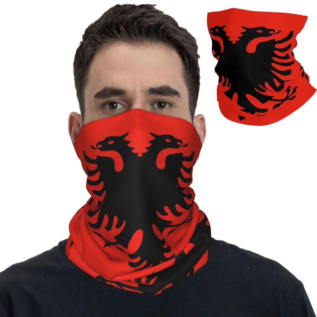 Albanian Flag Albania Eagle Bandana Neck Gaiter Printed Balaclavas Wrap Scarf Multifunctional Headband Unisex Adult Breathable