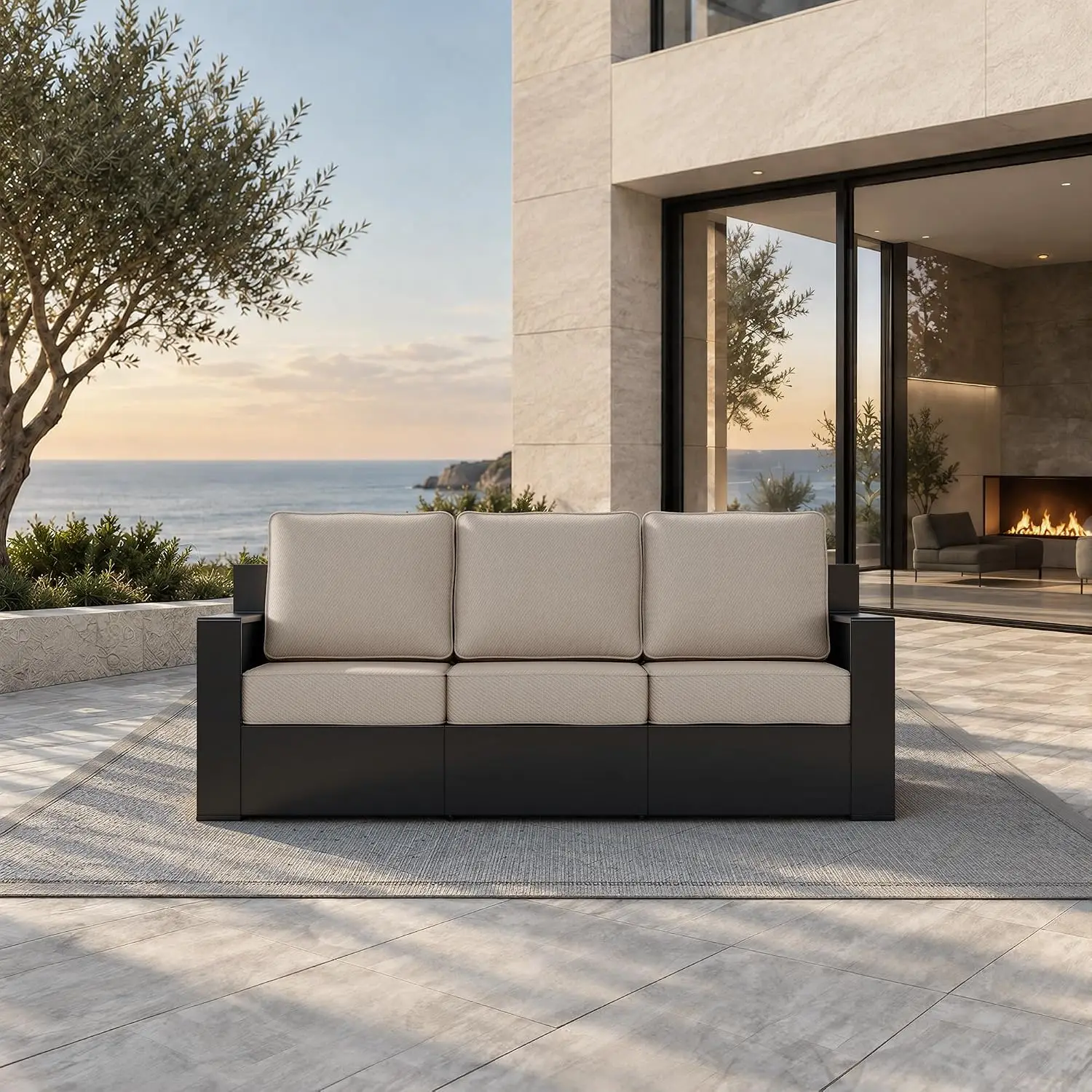 Aluminum Patio Sofa - 3-Seater Outdoor Couch with 6