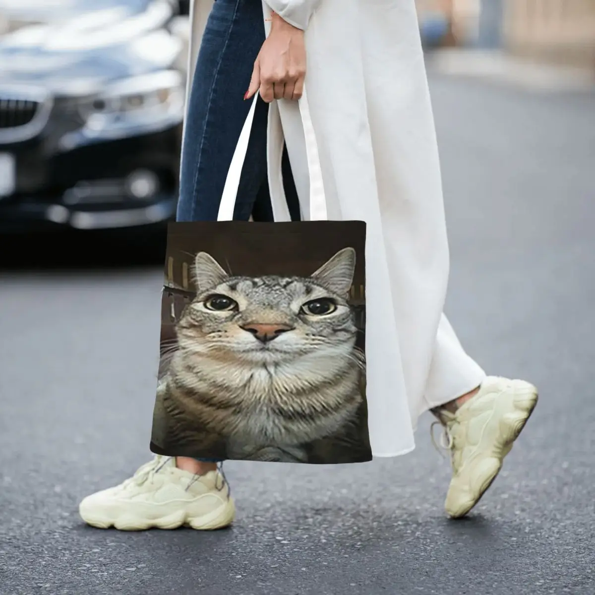 Cat Looking Directly At You Shopping Bags Folding Canvas The Tote Bag Ladies Shoulder Tote Travel Handbag