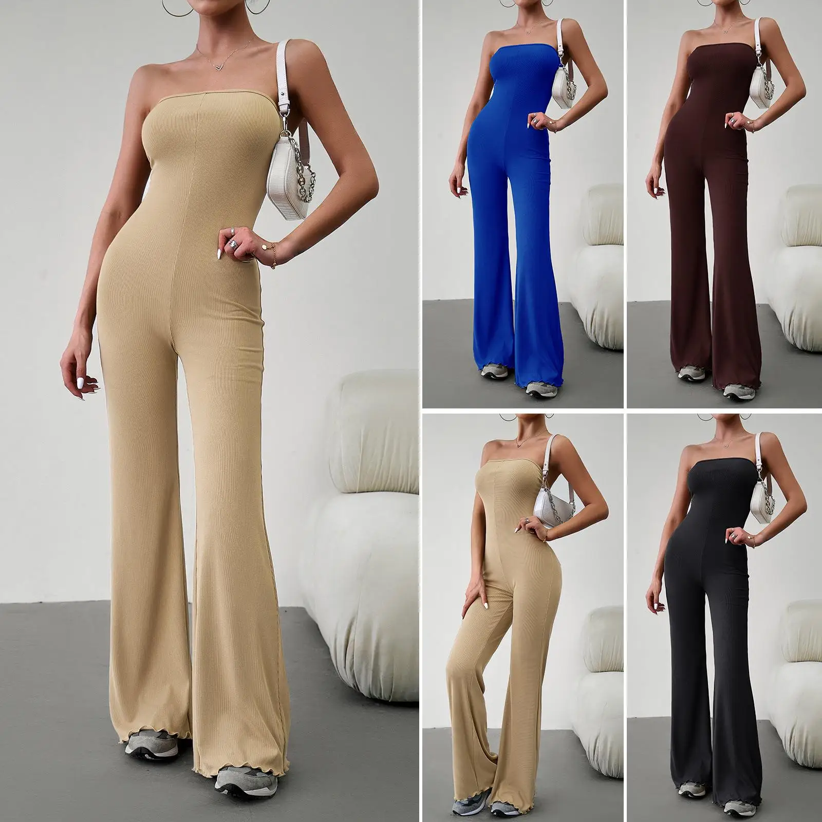 

Ele Sexy Slim Fit Pants Cross Border Autumn Winter Faion High Waist Long Polyester Fiber Ladies Jumpsuit