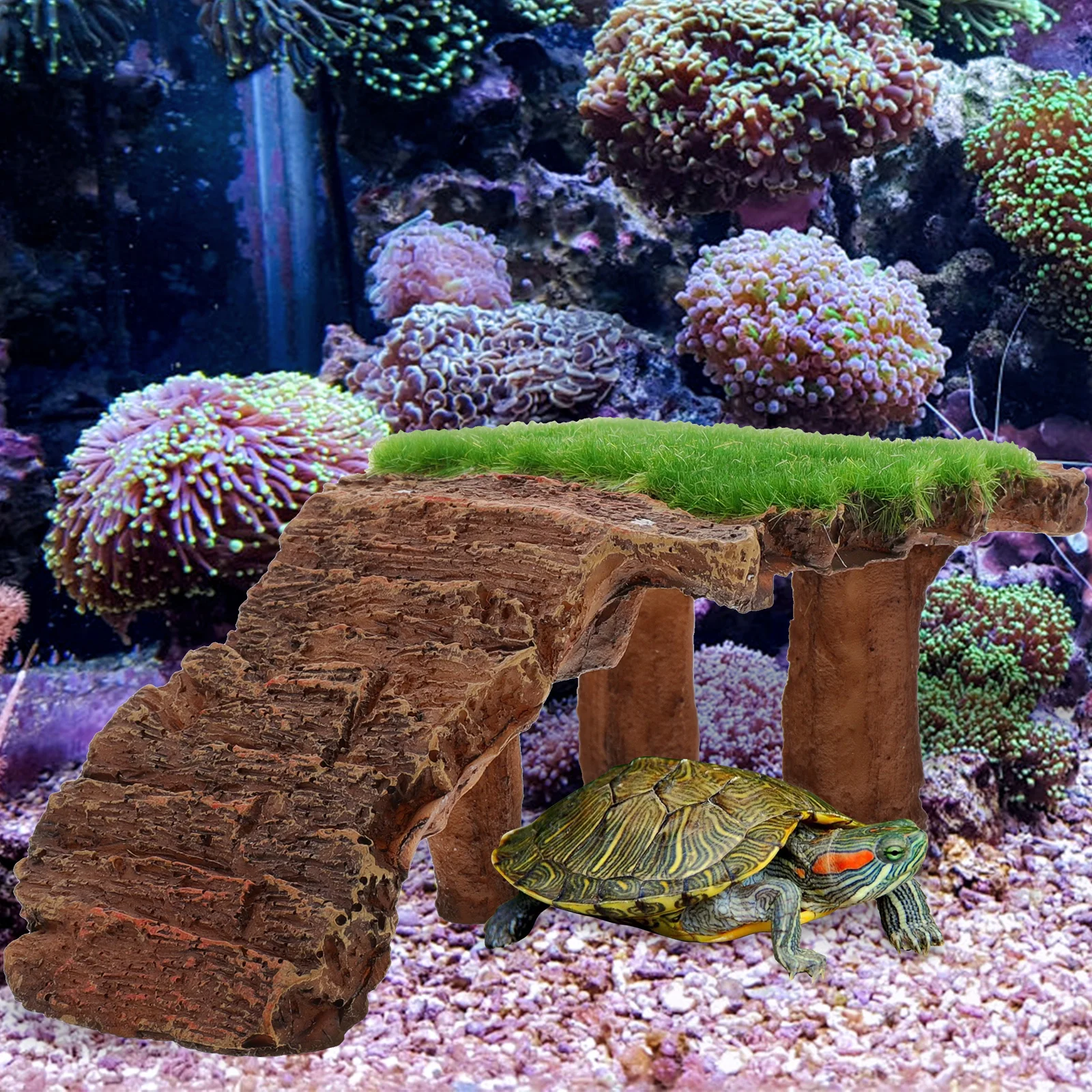 

Turtle Terrace Basking Platform Area Tank Vivid Rockery Decor Tanks Aquarium Accessory Resin