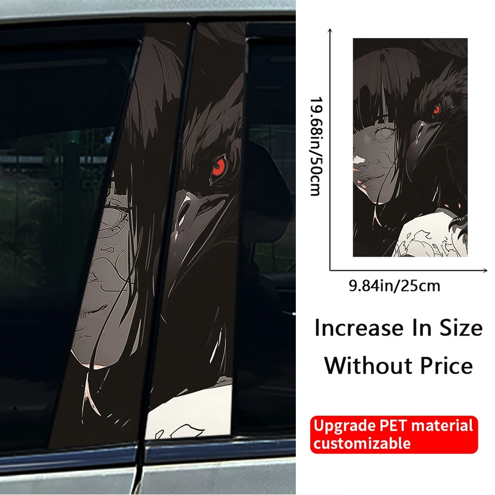 Gothic Mage Raven crow and girlCar Sticker Anime Sketch Decal JDM Cartoon Peeker Girl Graffiti Slap Auto B Pillar Waterproof