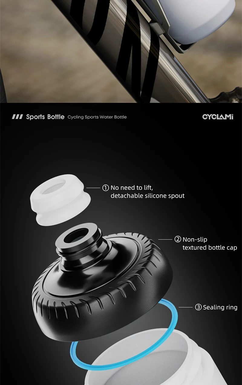 CYCLAMI Fahrrad-Trinkflasche 650ml Ultraleicht Auslaufsicher Quetschbar Geschmacksneutral für Camping Wandern Sport Fahrrad – Detail 8