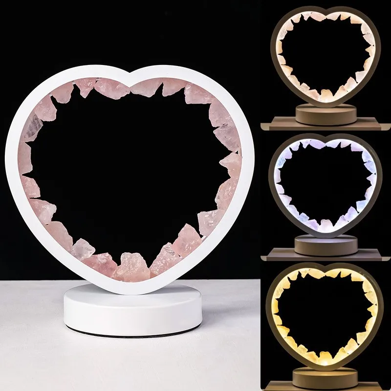 

Natural Crystal Raw Stone Crystal Cluster Round Night Light Usb Bedside Atmosphere Lamp Decorative Christmas Small Night Light