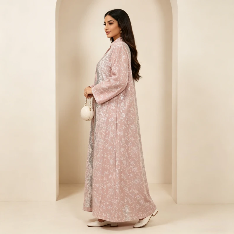 Eid Muslim Abaya Dress for Women Sequins Button Jalabiya Kaftan Islam Vestidos Largo Arab Long Robe Ramadan Morocco Abayas