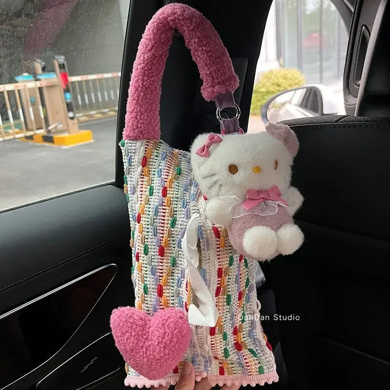 Car Tissue Box Holder Heart Pattern Car Napkin Holder Tissue Dispenser Soft Car Organization Accessories Tissue Paper Holder