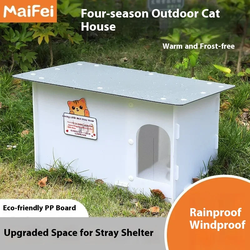 

Outdoor Cat House Waterproof Insulated Enclosed Shelter Raised Base Rainproof Windproof Warm Cat Villa For Feral Cats Winter Use