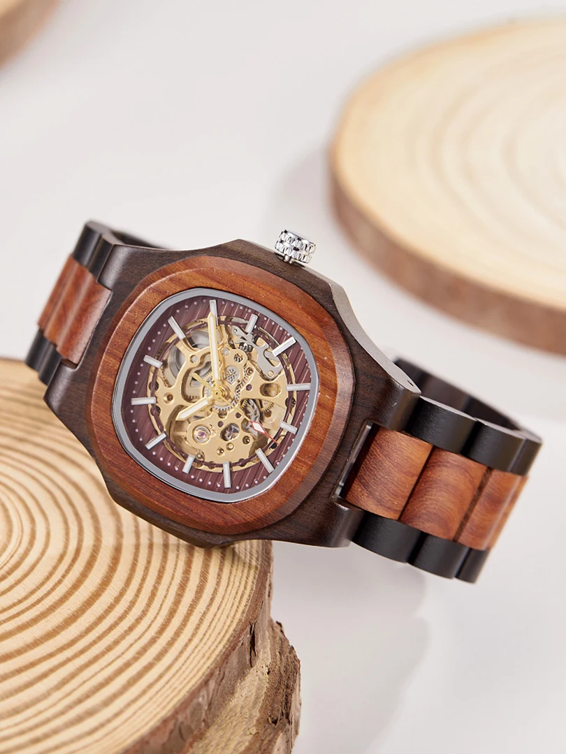 Bamboo Automatic Mechanical Watch Hollow Wood Dial Men Skeleton Wooden Clock Male Orologio Business Man Hombre Relogio Masculino