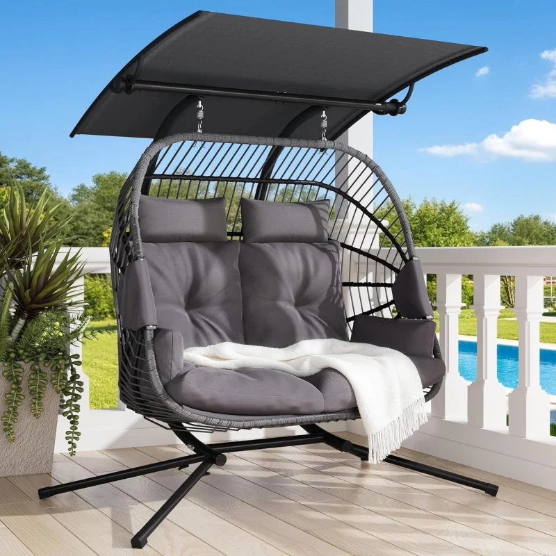 

Adjustable Canopy Hanging Swing Chair – Oversized Hammock Loveseat with Cushion Outdoor Patio Garden