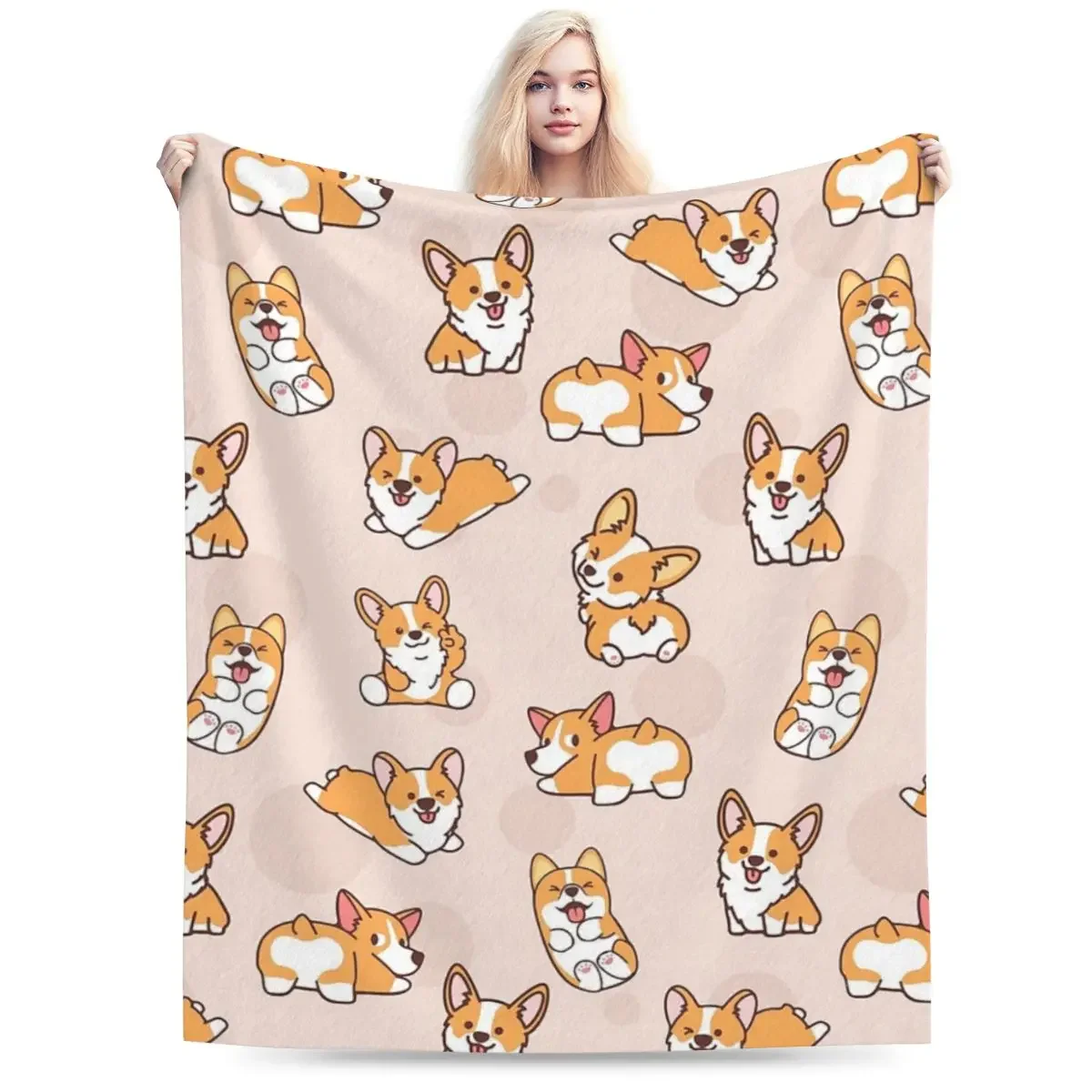 Corgi Puppy Fun Blankets Soft Warm Flannel Throw Blanket Cover for Bed Living room Picnic Travel Home Sofa