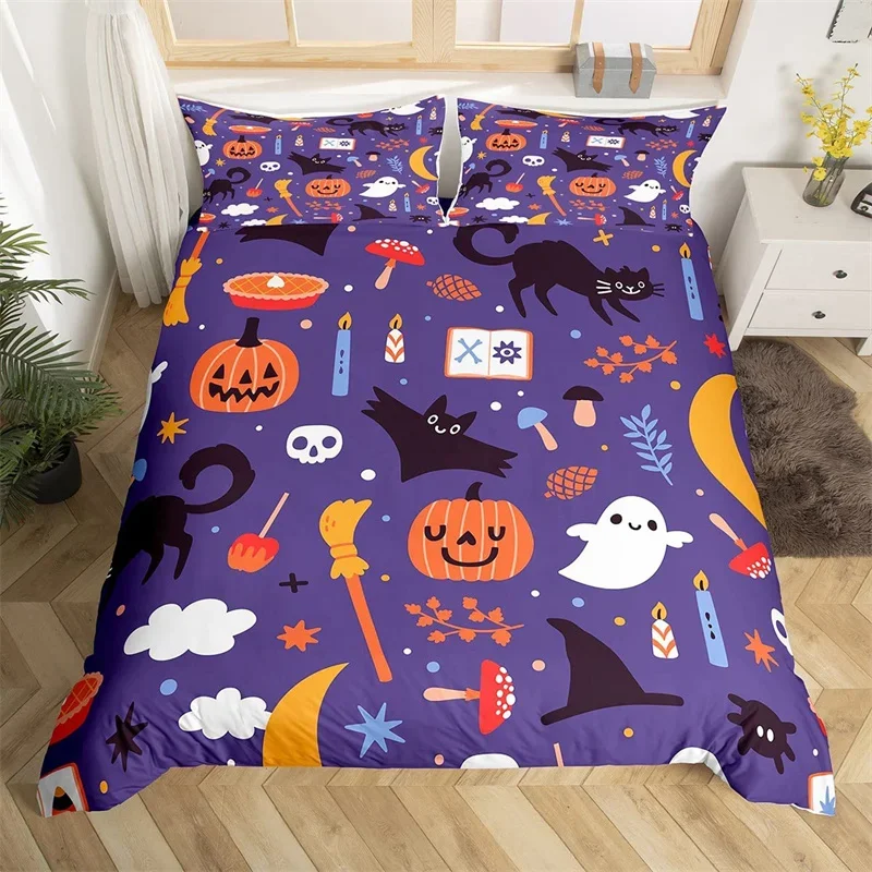 Halloween Duvet Cover King Bat Bedding Set Wild Animals Quilt Cover Microfiber Halloween Theme Fluorescent Style Bedspread Cover