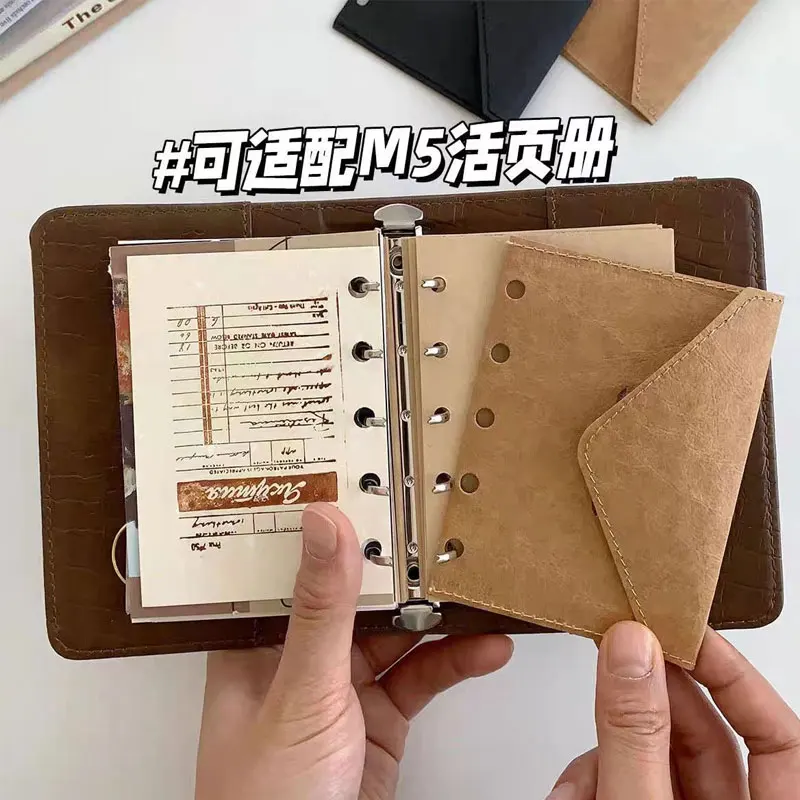 3Pcs 5Holes M5 Loose Leaf Kraft Paper Pocket Refills Card Storage Bag Notebooks Bag Planner Inner Storage Pouch Organizer