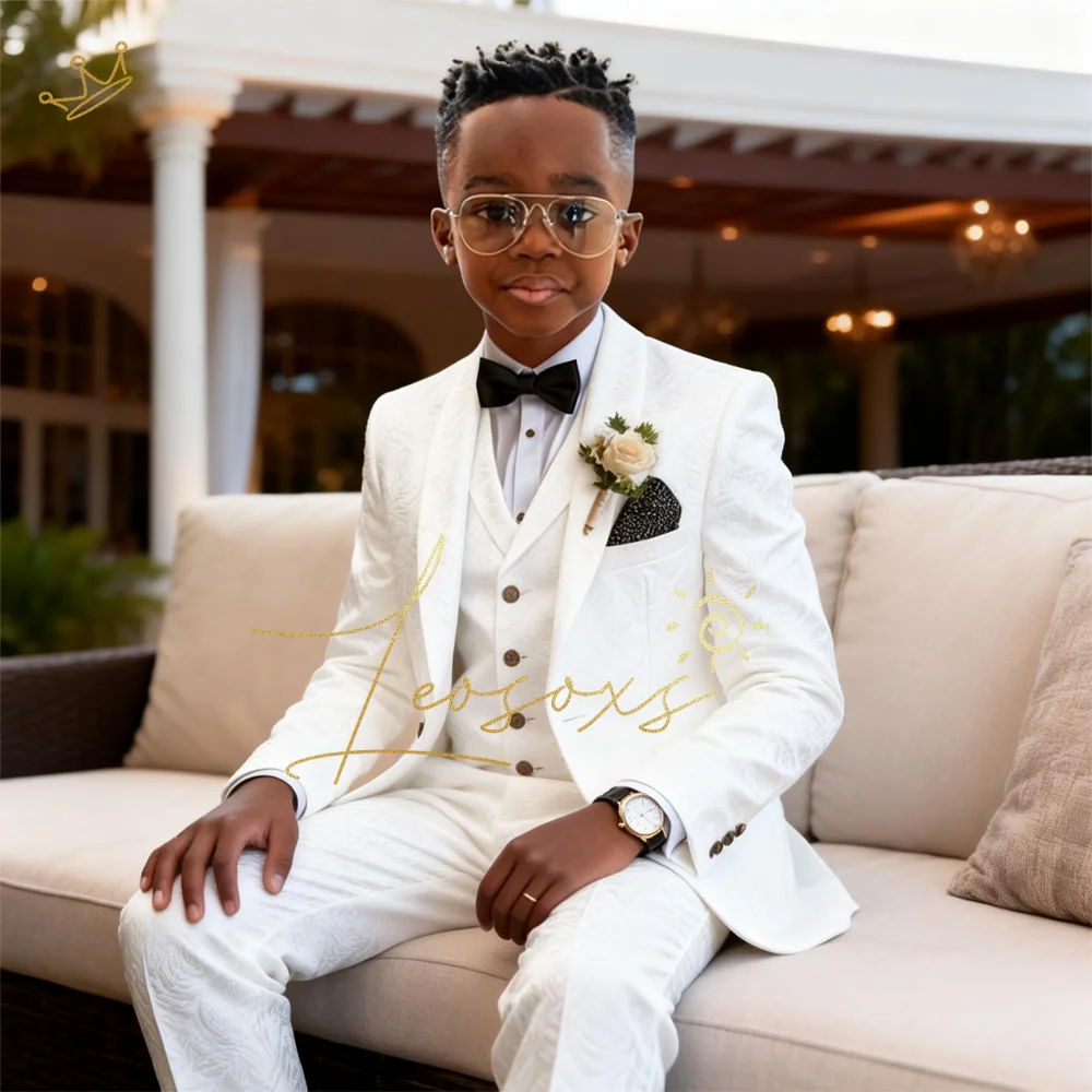 

Boys 3 Piece Elegant Blended Jacquard Fabric Suit Complete Set Refined Gentleman Formal Dress for Memorable Gatherings
