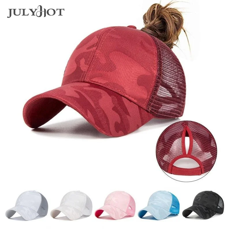 Women's Ponytail Baseball Caps Spring Summer Cotton Mesh Sun Hat Running Hat Female Adjustable Girl Outdoor Visor Hats