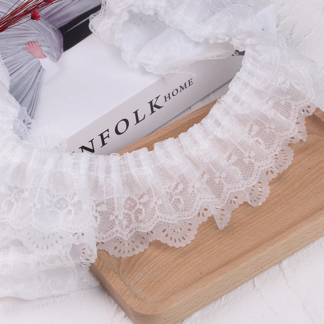 6.5cm Triple Layer Chiffon Ribbon Frill Lace Clothing Skirt Trim Ruffle Lace Home Textile Accessories Pleated Lace