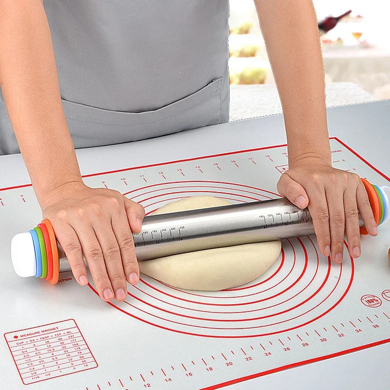 43cm Stainless Steel Adjustable Rolling Pin Cake Roller Rolling and Kneading Dough Silicone Kneading Mat Bakeware Kitchen Tools