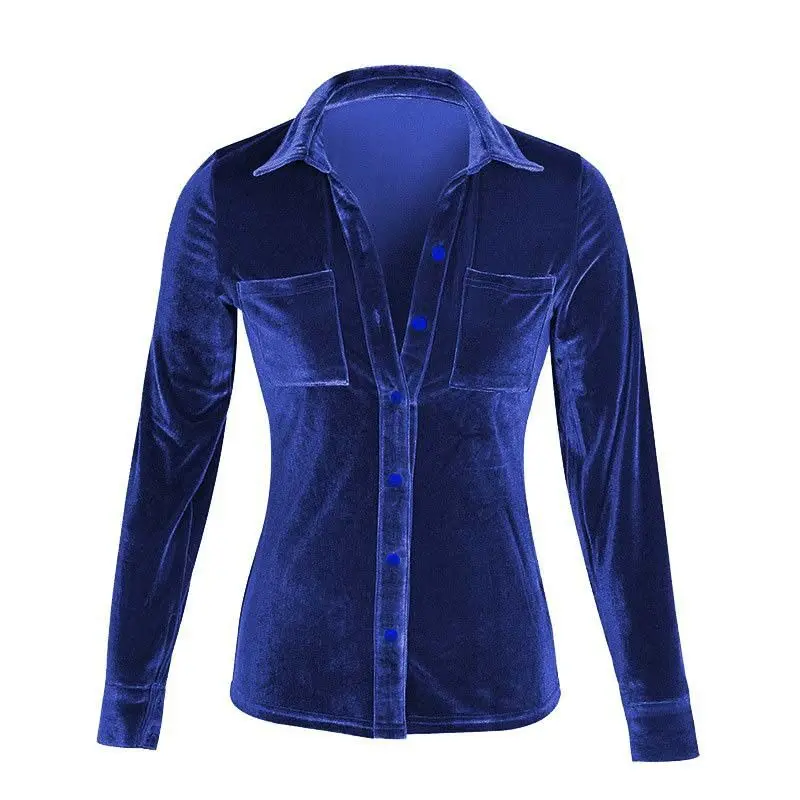 Shirt for Women 2023 Autumn Velvet Shirt Women Button Up Velour Shirt Ladies Pocket Winter Long Sleeve рубашка оверсайз женская