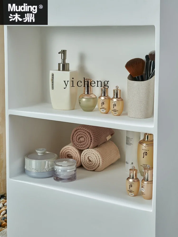 Tqh Artificial Stone Bathroom Cabinet Integrated Floor-Type Creative Storage Sink Cream Style Column Type Washbasin