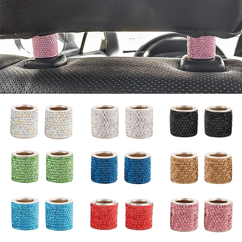 2Pcs Fashion Car Headrest Collars Car Interior Decoration Rings Chrome Rhinestone Bling Rings Vehicle Seat Accessories