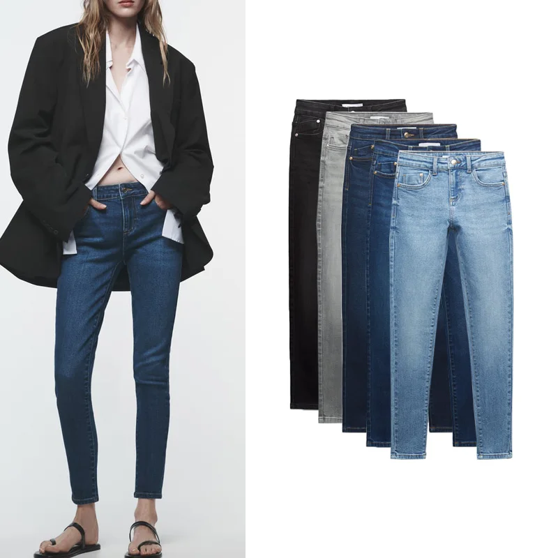 

Spring New Women's Commuter Casual Slim Fit Jeans mid Waist Elastic Denim Pants Cotton Stretch Fabric l Waist Waed